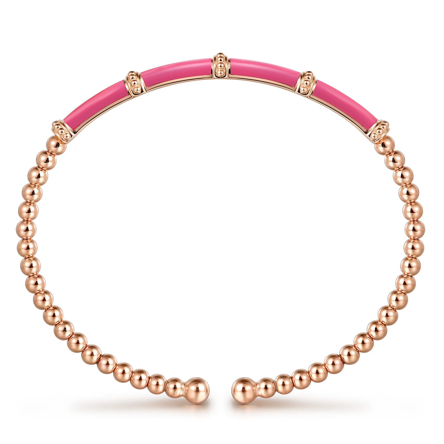 Enamel - 14K Rose Gold Bujukan and Bar Split Bangle with Fuchsia Enamel - Shot 3