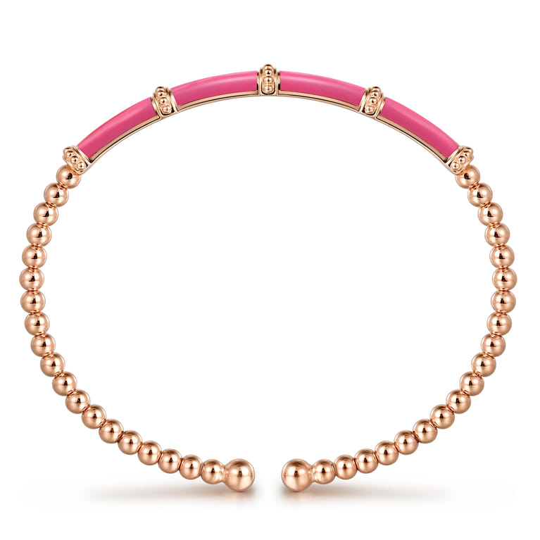 Enamel - 14K Rose Gold Bujukan and Bar Split Bangle with Fuchsia Enamel - Shot 3