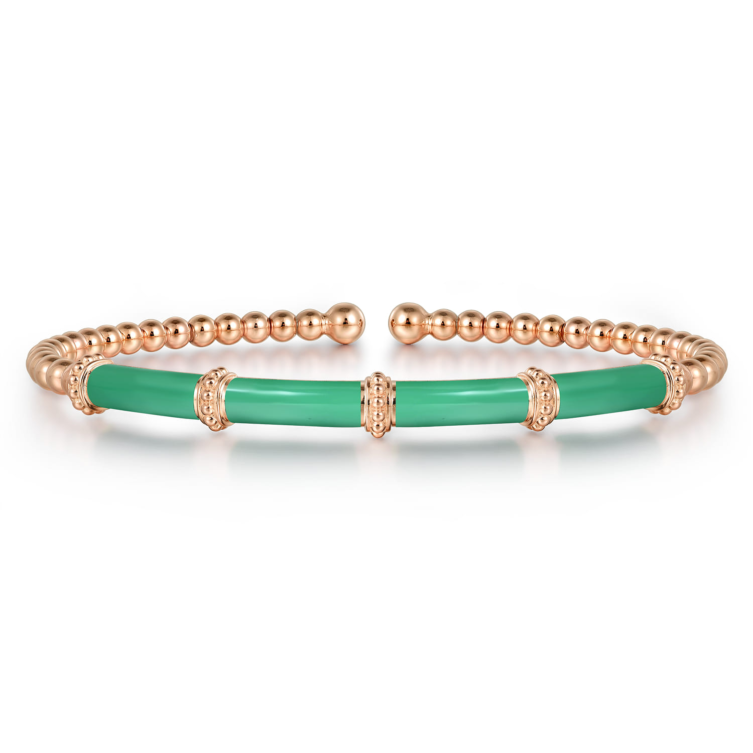 Enamel - 14K Rose Gold Bujukan and Bar Split Bangle with Mint Green Enamel - Shot 1