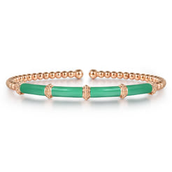 Enamel - 14K Rose Gold Bujukan and Bar Split Bangle with Mint Green Enamel