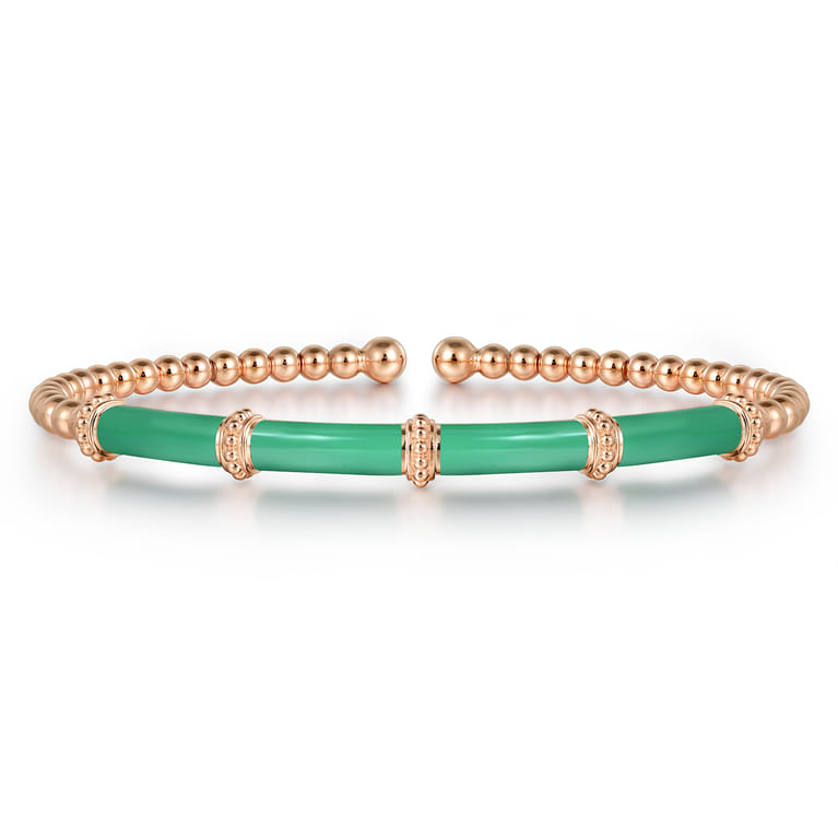 Enamel - 14K Rose Gold Bujukan and Bar Split Bangle with Mint Green Enamel - Shot 1