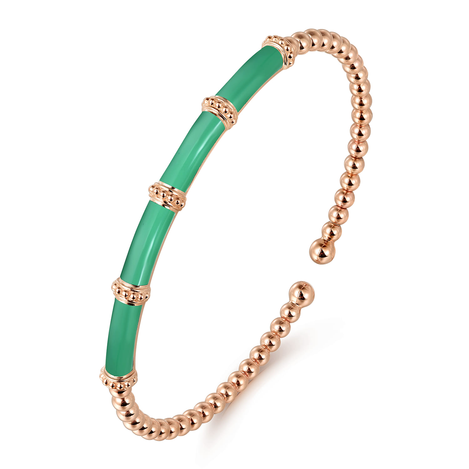 Enamel - 14K Rose Gold Bujukan and Bar Split Bangle with Mint Green Enamel - Shot 2