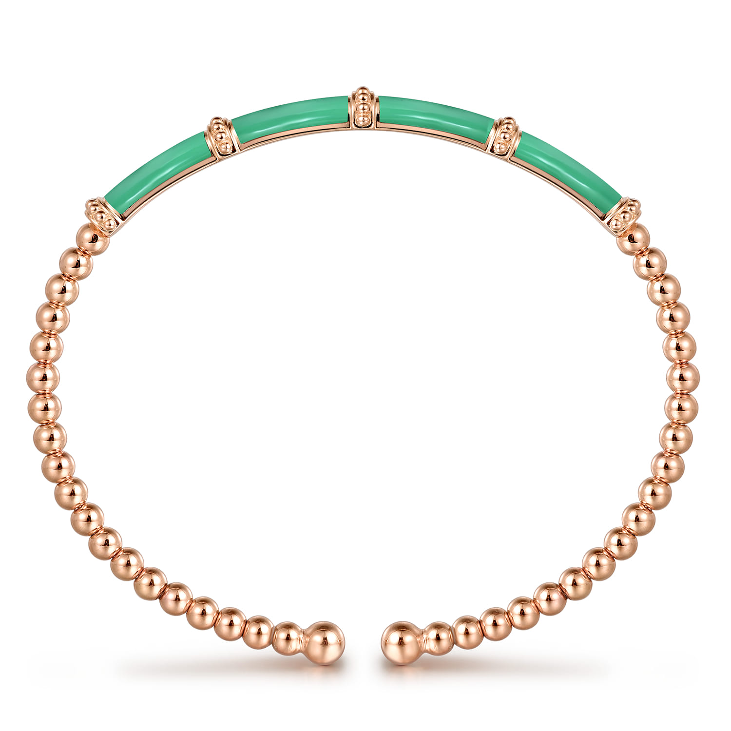 Enamel - 14K Rose Gold Bujukan and Bar Split Bangle with Mint Green Enamel - Shot 3