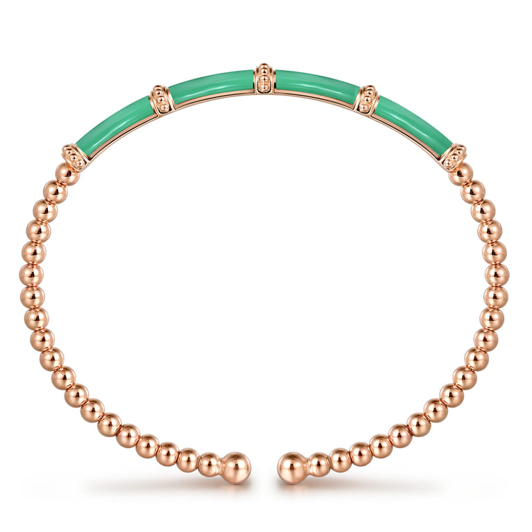 Enamel - 14K Rose Gold Bujukan and Bar Split Bangle with Mint Green Enamel - Shot 3