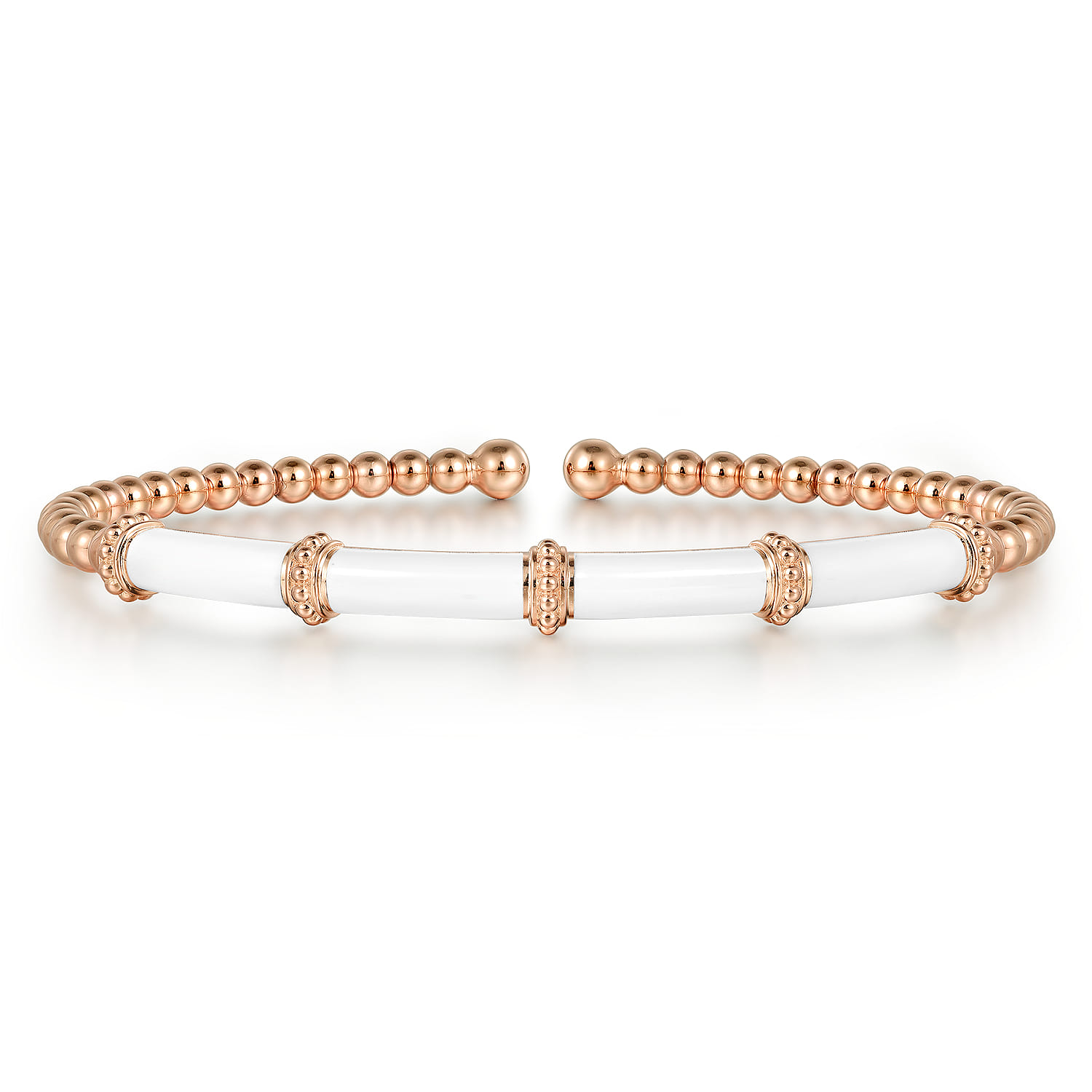 Enamel - 14K Rose Gold Bujukan and Bar Split Bangle with White Enamel - Shot 1
