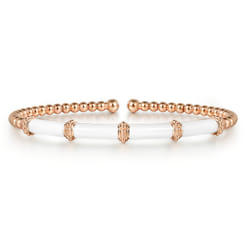 Enamel - 14K Rose Gold Bujukan and Bar Split Bangle with White Enamel