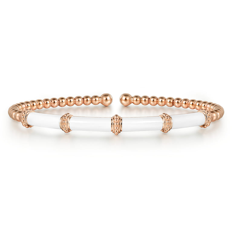 Enamel - 14K Rose Gold Bujukan and Bar Split Bangle with White Enamel - Shot 1
