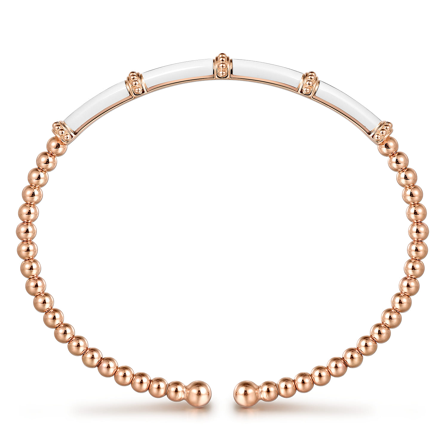 Enamel - 14K Rose Gold Bujukan and Bar Split Bangle with White Enamel - Shot 3