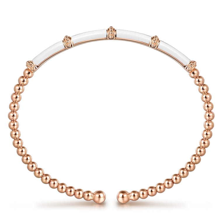 Enamel - 14K Rose Gold Bujukan and Bar Split Bangle with White Enamel - Shot 3