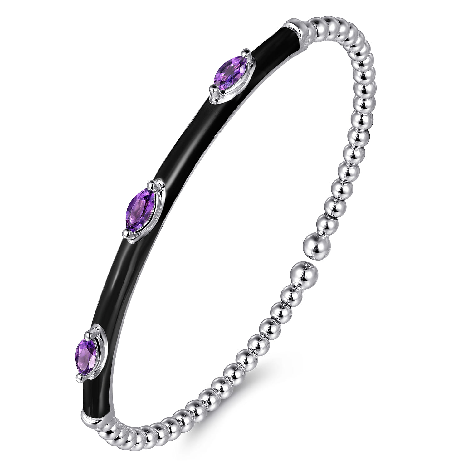 Enamel - 14K White Gold Bujukan Amethyst Split Bangle with Black Enamel - Shot 2