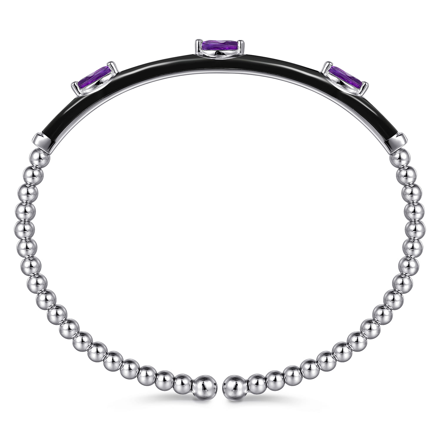 Enamel - 14K White Gold Bujukan Amethyst Split Bangle with Black Enamel - Shot 3
