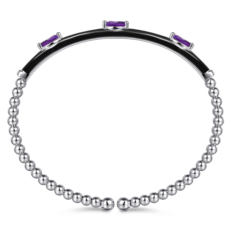 Enamel - 14K White Gold Bujukan Amethyst Split Bangle with Black Enamel - Shot 3
