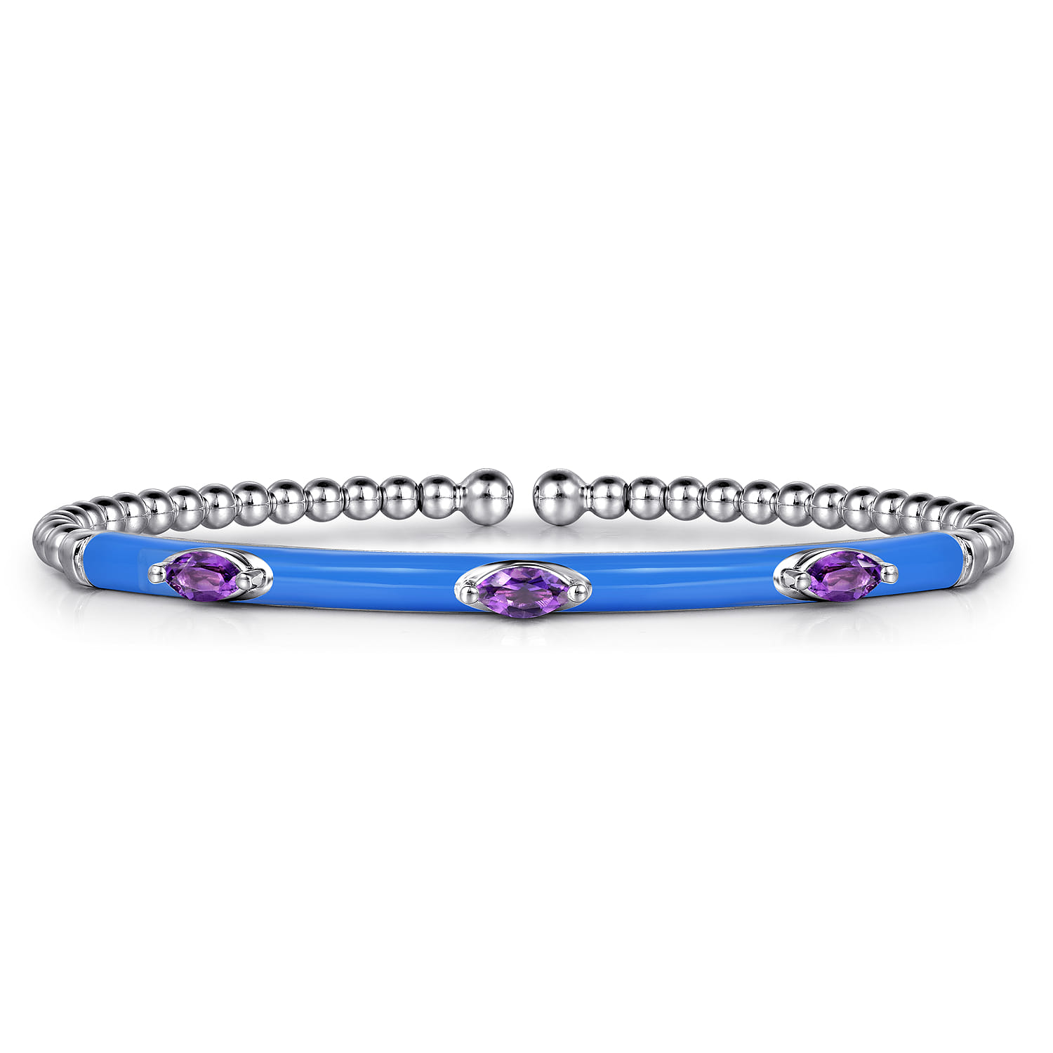 Enamel - 14K White Gold Bujukan Amethyst Split Bangle with Blue Enamel - Shot 1