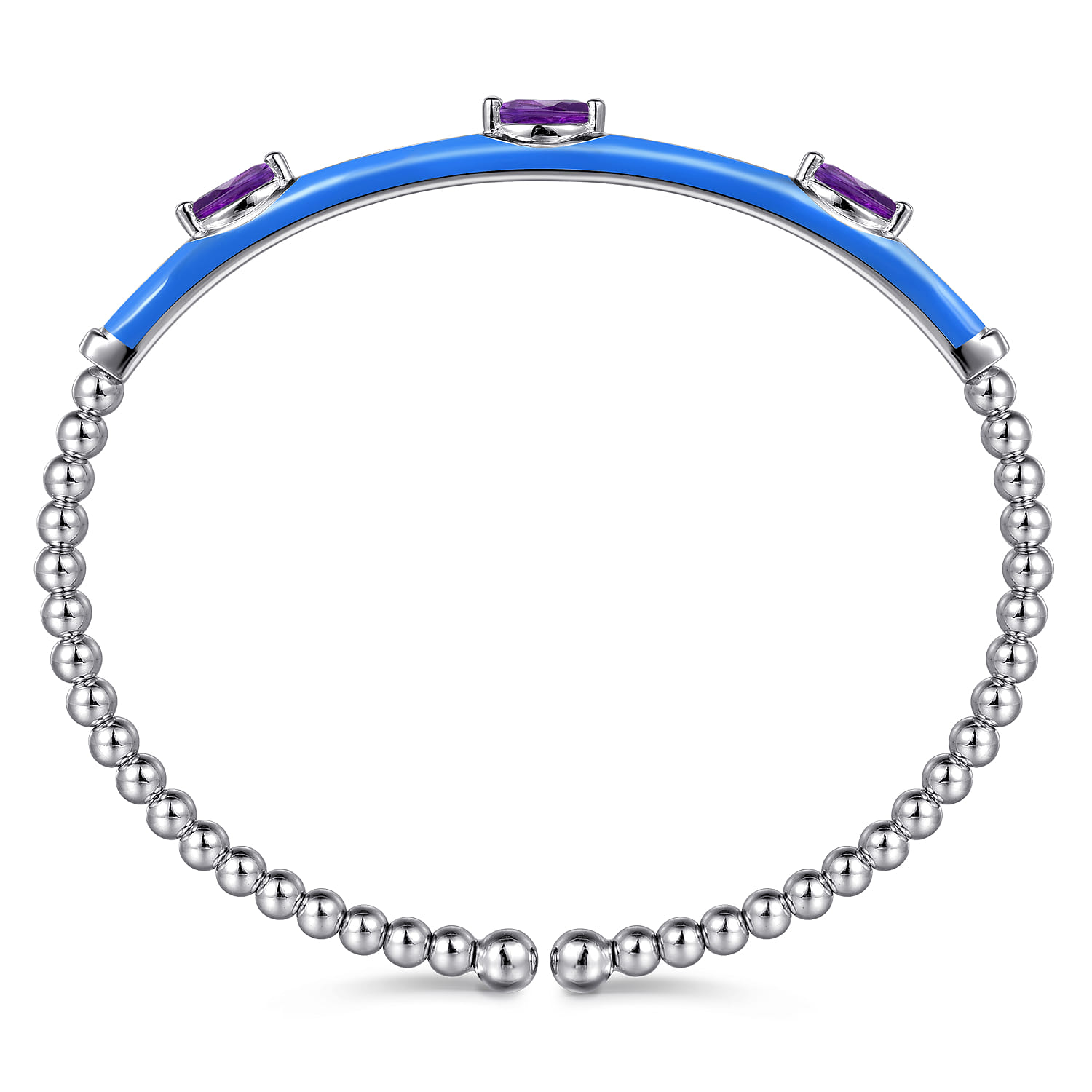 Enamel - 14K White Gold Bujukan Amethyst Split Bangle with Blue Enamel - Shot 3