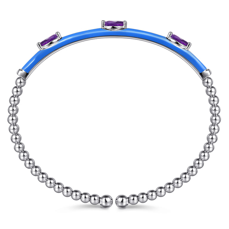Enamel - 14K White Gold Bujukan Amethyst Split Bangle with Blue Enamel - Shot 3