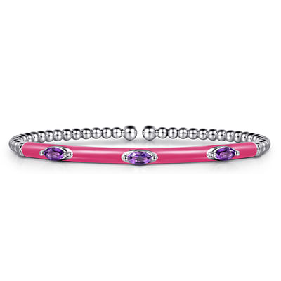 Enamel - 14K White Gold Bujukan Amethyst Split Bangle with Fuchsia Enamel