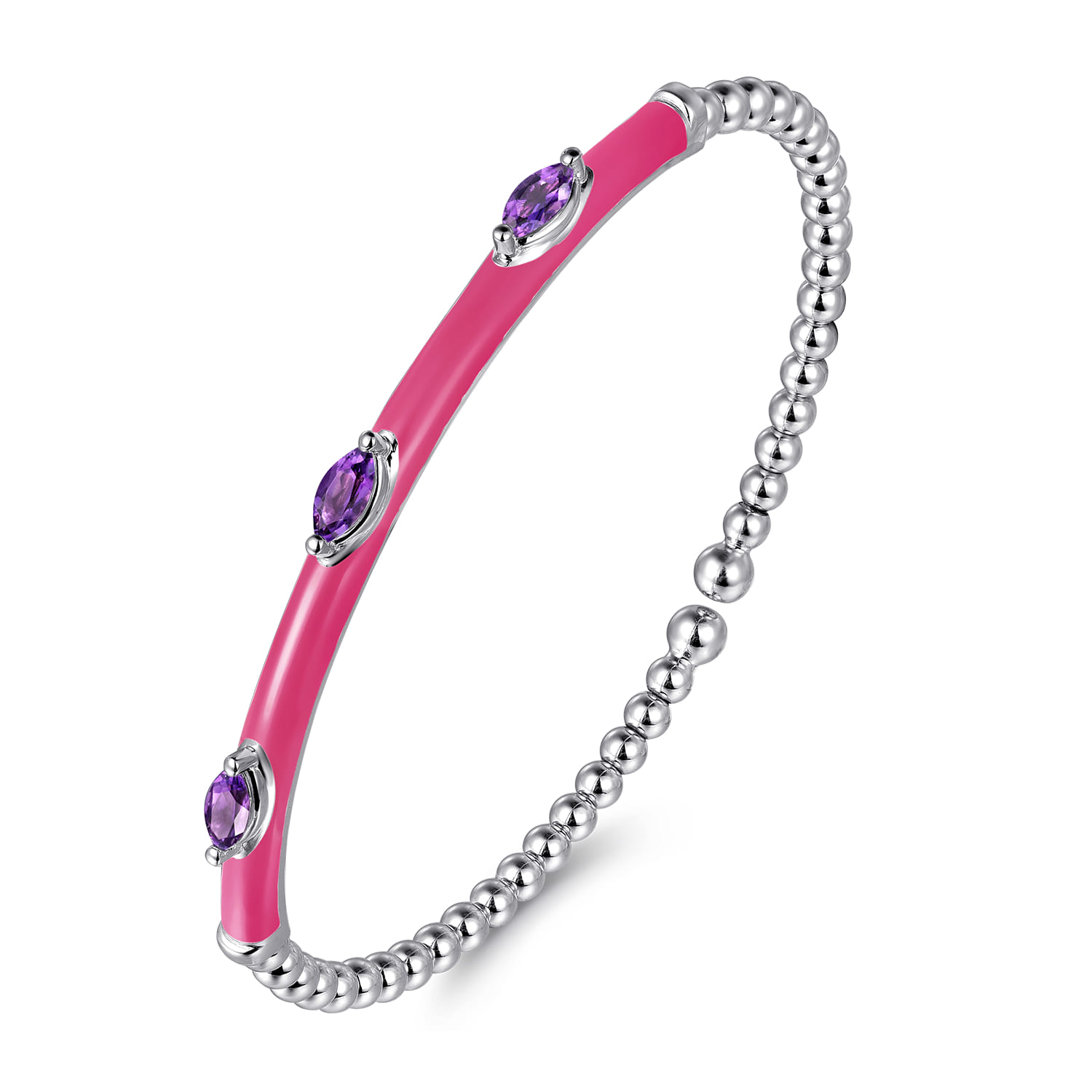 Enamel - 14K White Gold Bujukan Amethyst Split Bangle with Fuchsia Enamel - Shot 2