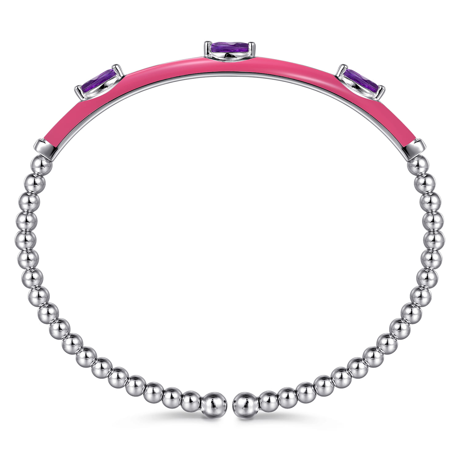 Enamel - 14K White Gold Bujukan Amethyst Split Bangle with Fuchsia Enamel - Shot 3