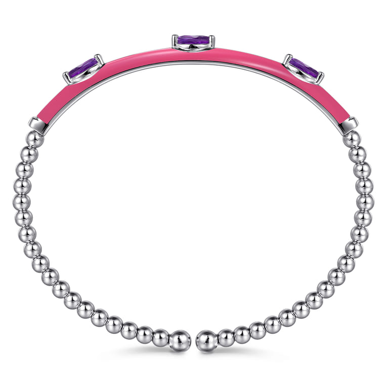 Enamel - 14K White Gold Bujukan Amethyst Split Bangle with Fuchsia Enamel - Shot 3