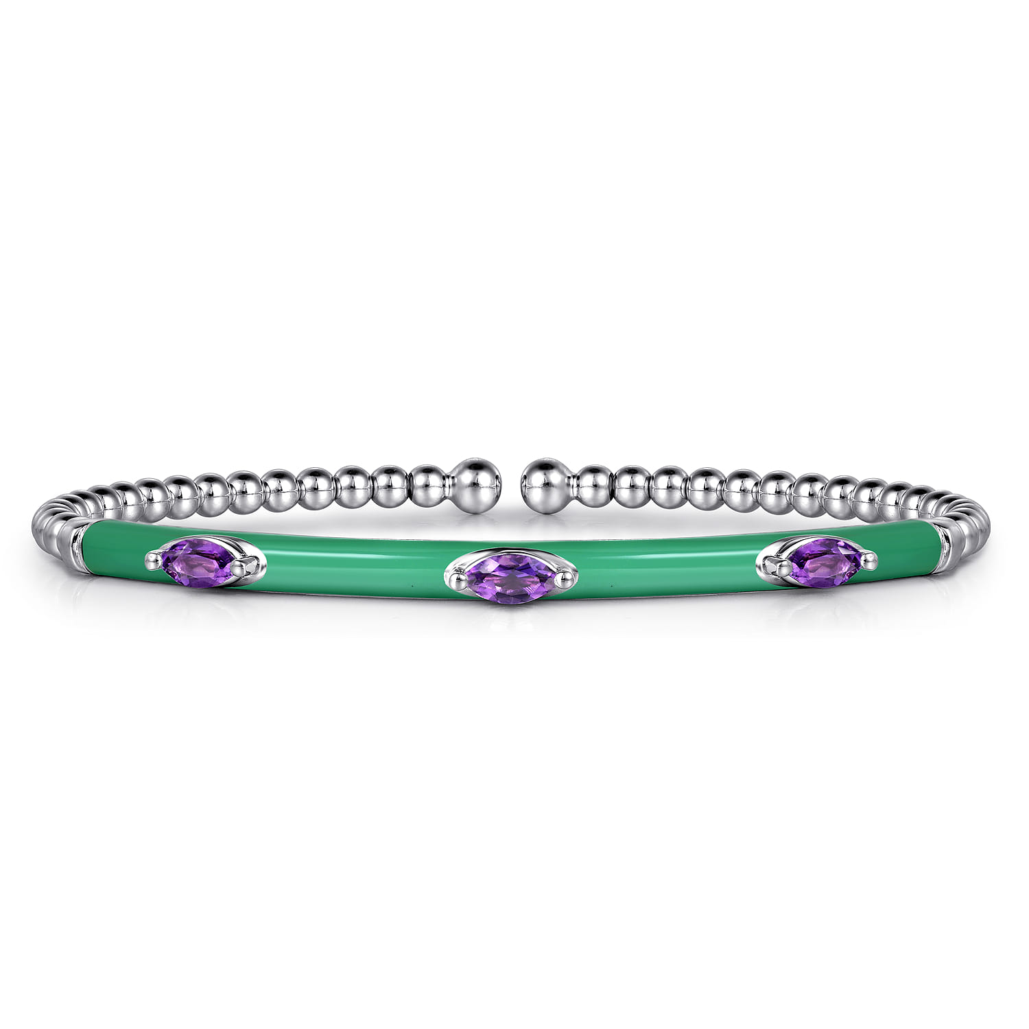 Enamel - 14K White Gold Bujukan Amethyst Split Bangle with Mint Green Enamel - Shot 1