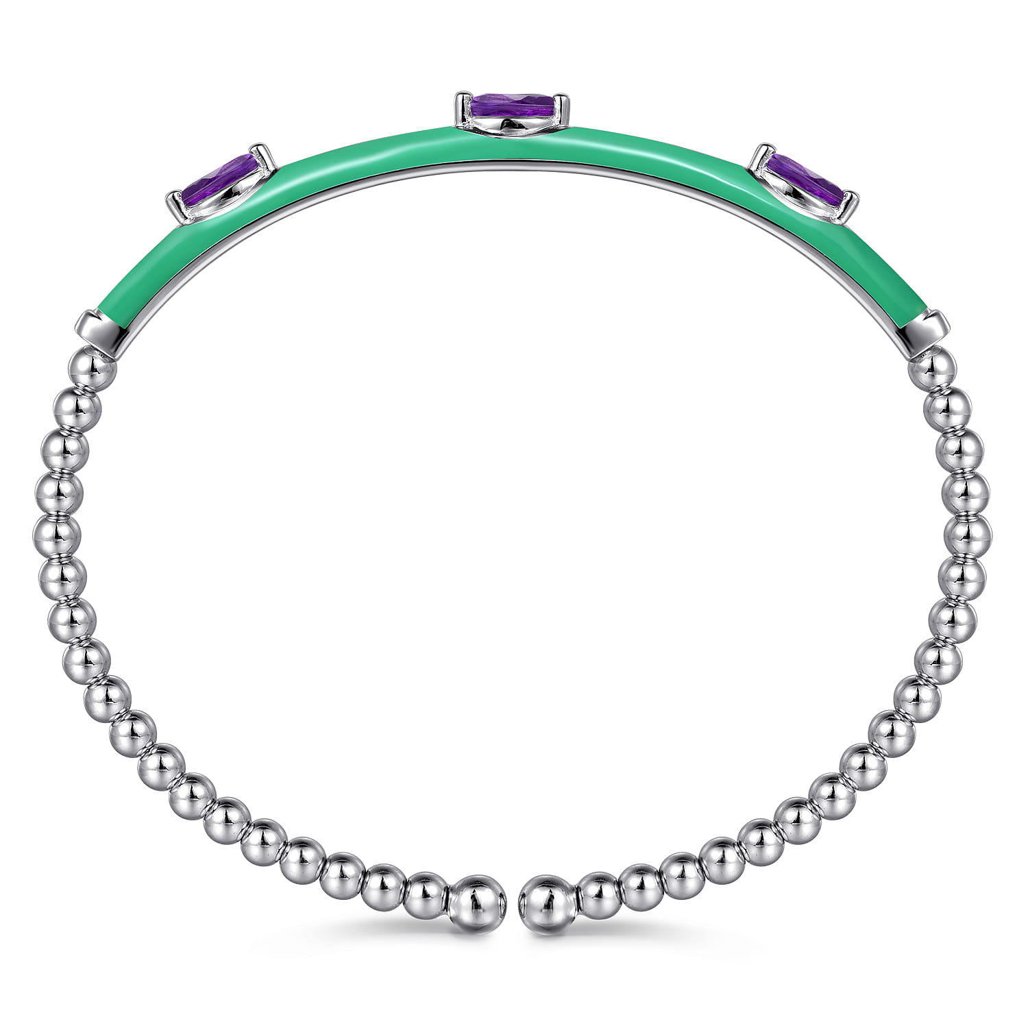 Enamel - 14K White Gold Bujukan Amethyst Split Bangle with Mint Green Enamel - Shot 3