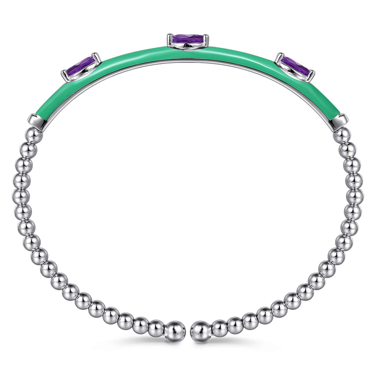 Enamel - 14K White Gold Bujukan Amethyst Split Bangle with Mint Green Enamel - Shot 3