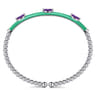 Enamel - 14K White Gold Bujukan Amethyst Split Bangle with Mint Green Enamel