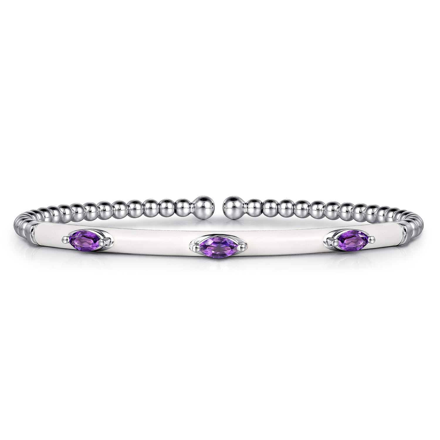 Enamel - 14K White Gold Bujukan Amethyst Split Bangle with White Enamel - Shot 1