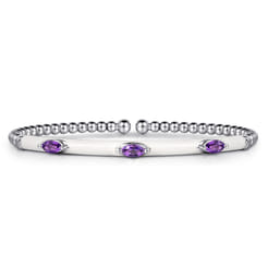 Enamel - 14K White Gold Bujukan Amethyst Split Bangle with White Enamel