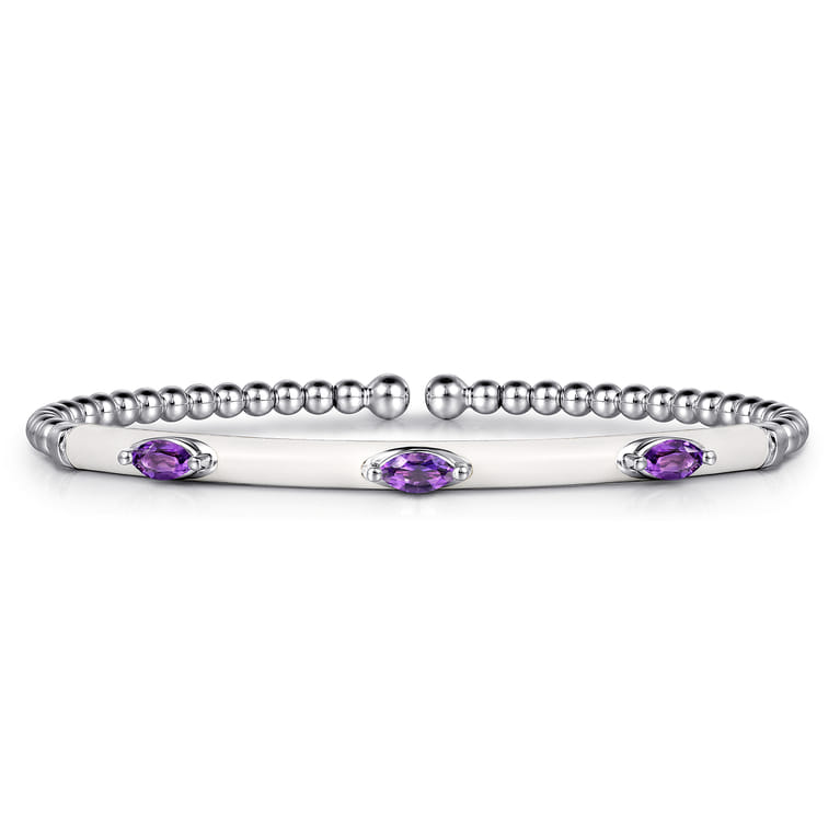 Enamel - 14K White Gold Bujukan Amethyst Split Bangle with White Enamel - Shot 1