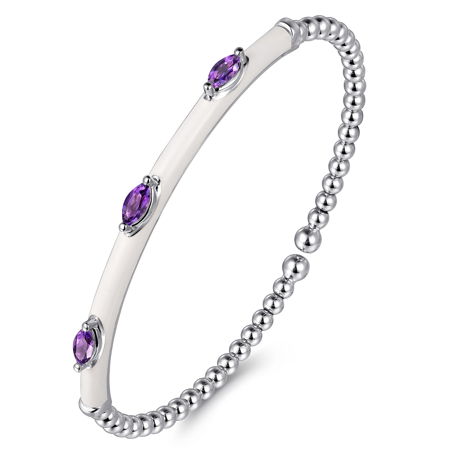 Enamel - 14K White Gold Bujukan Amethyst Split Bangle with White Enamel - Shot 2