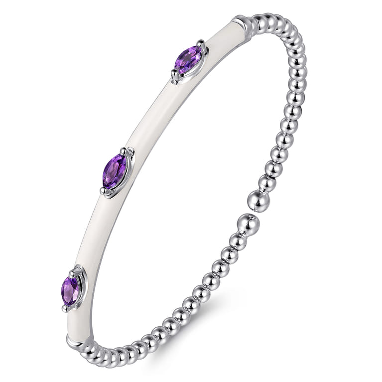 Enamel - 14K White Gold Bujukan Amethyst Split Bangle with White Enamel - Shot 2