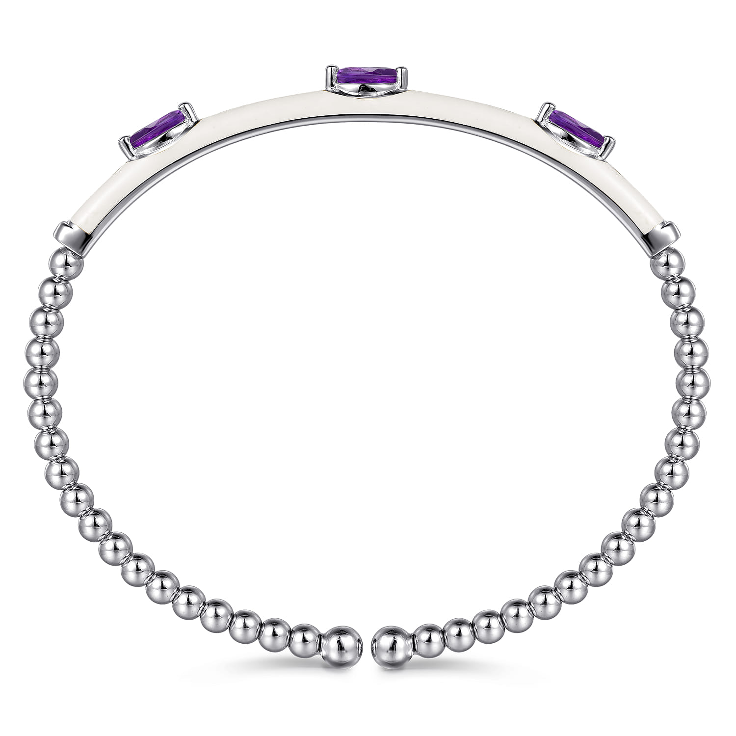 Enamel - 14K White Gold Bujukan Amethyst Split Bangle with White Enamel - Shot 3