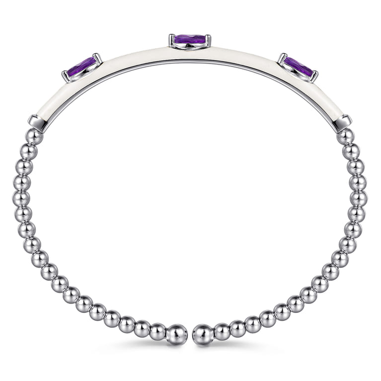 Enamel - 14K White Gold Bujukan Amethyst Split Bangle with White Enamel - Shot 3