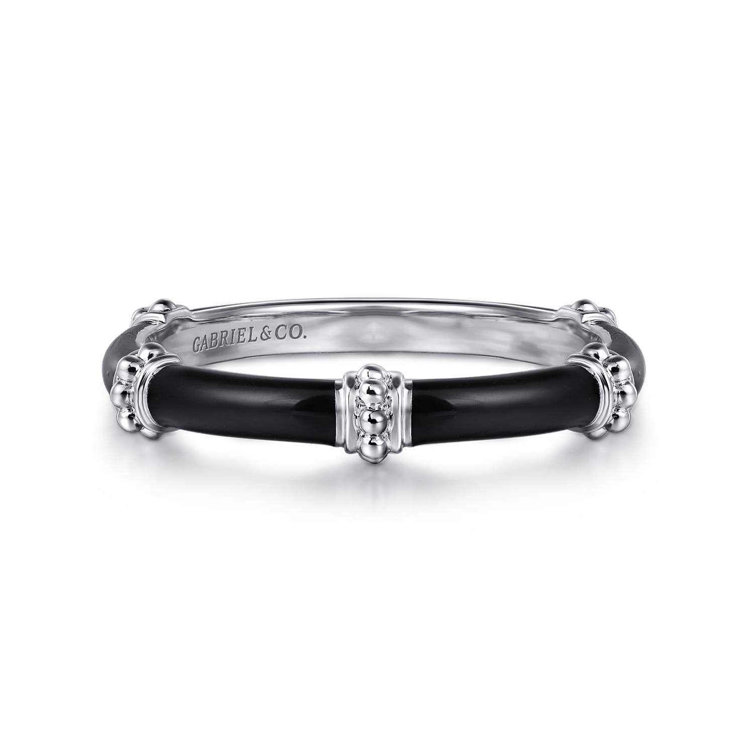 Enamel - 14K White Gold Bujukan Bar Split Stackable with Black Enamel - Shot 1