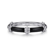Enamel - 14K White Gold Bujukan Bar Split Stackable with Black Enamel