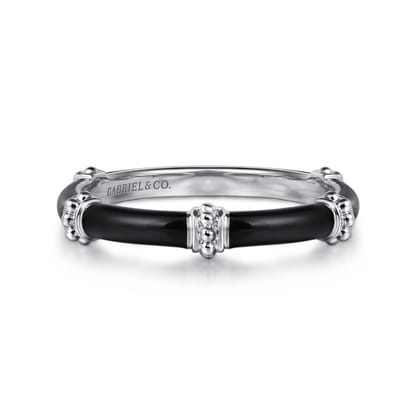 Enamel - 14K White Gold Bujukan Bar Split Stackable with Black Enamel