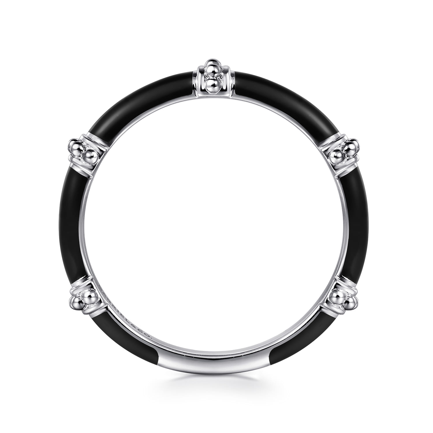 Enamel - 14K White Gold Bujukan Bar Split Stackable with Black Enamel - Shot 2