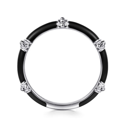 Enamel - 14K White Gold Bujukan Bar Split Stackable with Black Enamel