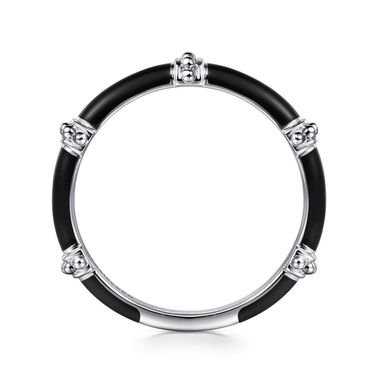 Enamel - 14K White Gold Bujukan Bar Split Stackable with Black Enamel - Shot 2