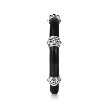 Enamel - 14K White Gold Bujukan Bar Split Stackable with Black Enamel