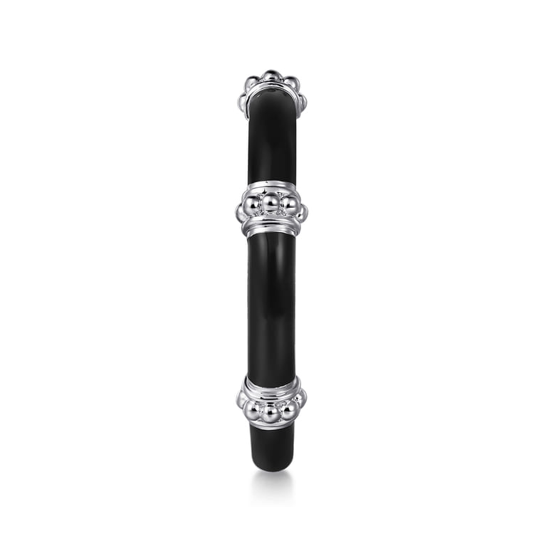 Enamel - 14K White Gold Bujukan Bar Split Stackable with Black Enamel - Shot 4