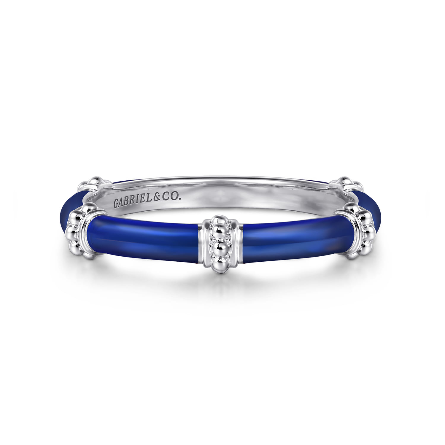 Enamel - 14K White Gold Bujukan Bar Split Stackable with Chrome Blue Enamel - Shot 1