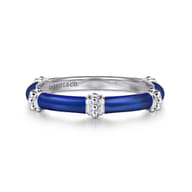 Enamel - 14K White Gold Bujukan Bar Split Stackable with Chrome Blue Enamel