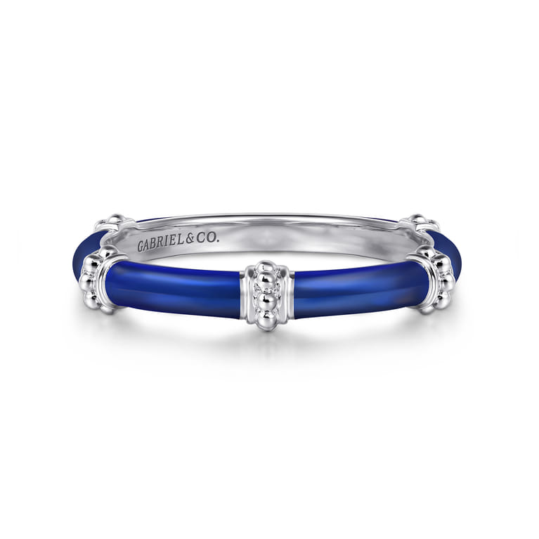 Enamel - 14K White Gold Bujukan Bar Split Stackable with Chrome Blue Enamel - Shot 1