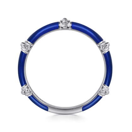 Enamel - 14K White Gold Bujukan Bar Split Stackable with Chrome Blue Enamel