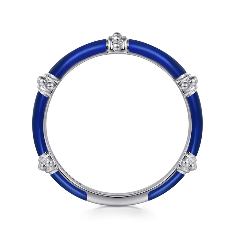 Enamel - 14K White Gold Bujukan Bar Split Stackable with Chrome Blue Enamel - Shot 2