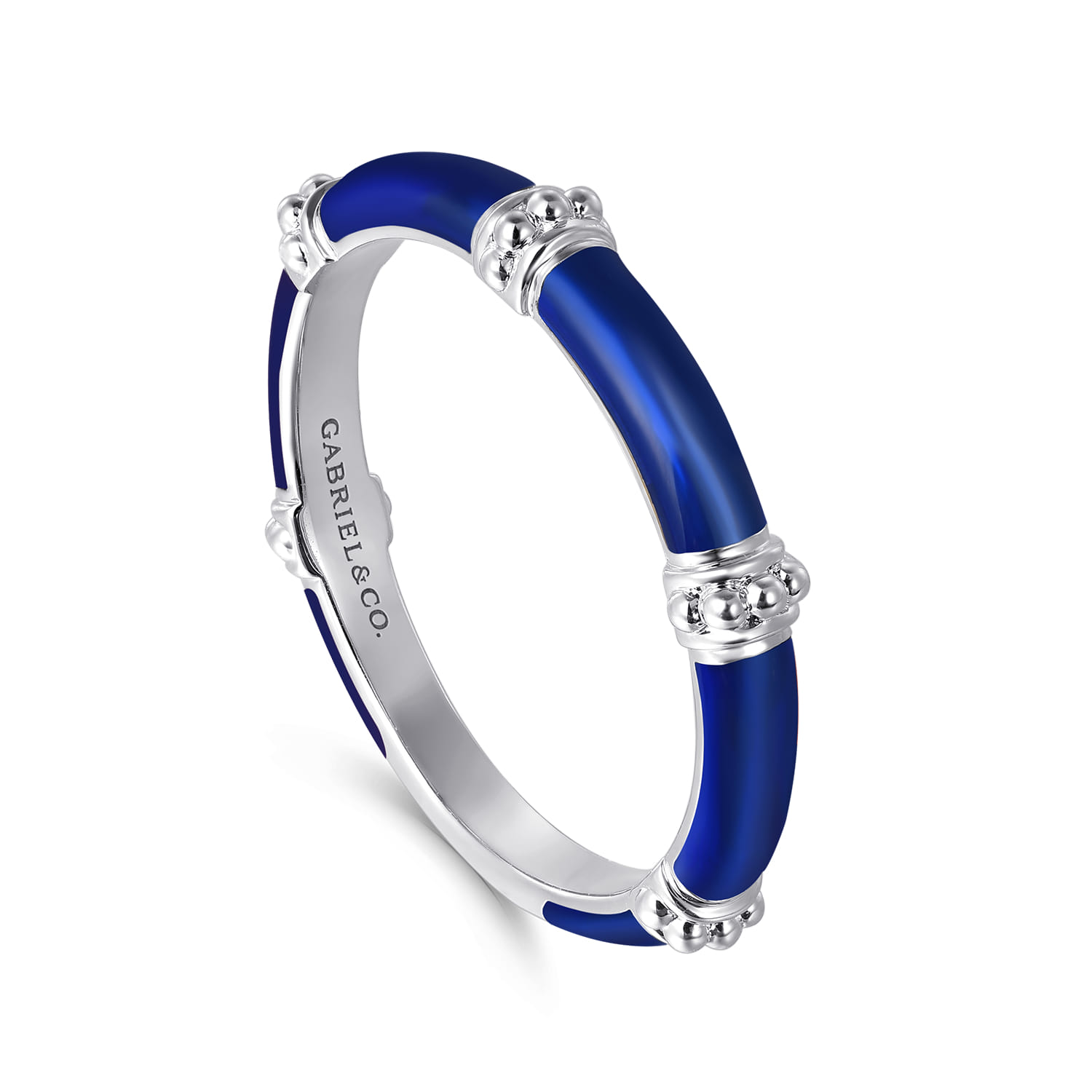 Enamel - 14K White Gold Bujukan Bar Split Stackable with Chrome Blue Enamel - Shot 3