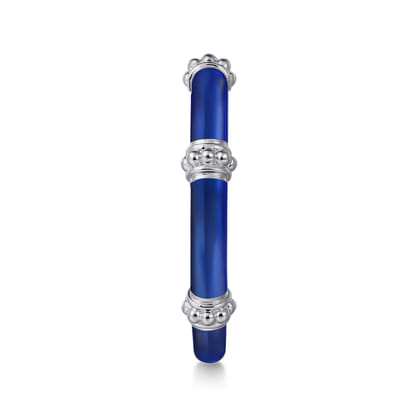 Enamel - 14K White Gold Bujukan Bar Split Stackable with Chrome Blue Enamel