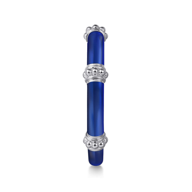 Enamel - 14K White Gold Bujukan Bar Split Stackable with Chrome Blue Enamel - Shot 4